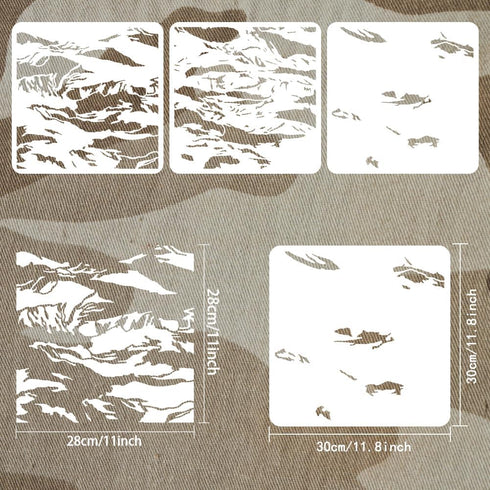 FINGERINSPIRE 3 Pcs Layered Brushstroke Camouflage Stencil 11.8x11.8inch Brushstroke Camouflage Stencils for Painting Messy Patterns Stencil Reusa...