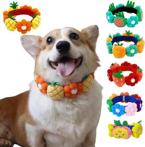 Dog Fruit Wreath Collar, Adjustable Pet Necklace Felt Collar Dog Flower Necklace for Large Dogs Chrismas New Year Birthday Dress-up Party(Pineappl...
