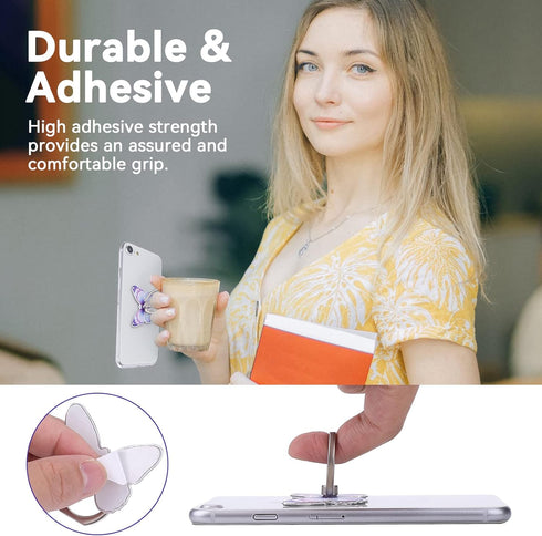 Cobee 3 Pcs Butterfly Cell Phone Ring Stand Holder, Cute Butterfly Pattern Painted Metal Finger Stand Kickstand 360°Rotation Phone Ring Holder Sta...