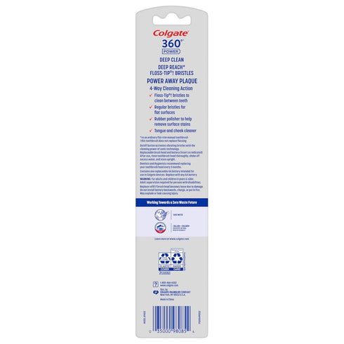 Colgate 360 Floss Tip Sonic Powered Battery Toothbrush, 2 Pack with Floss Tip Refill Heads...