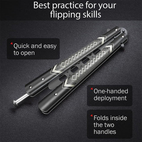 GOOD WORKER Butterfly Trainer - Practice Balisong Butterfly Knives NOT Real NOT Sharp Blade - Cool Design - Black Dull Trick Butterfly - Butter Fl...
