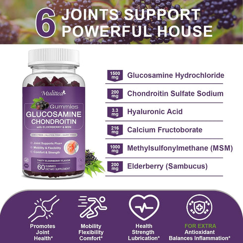 Glucosamine Chondroitin Gummies - Extra Strength Joint Support Supplement with MSM & Elderberry for Natural Joint, Antioxidant Immune Support for ...