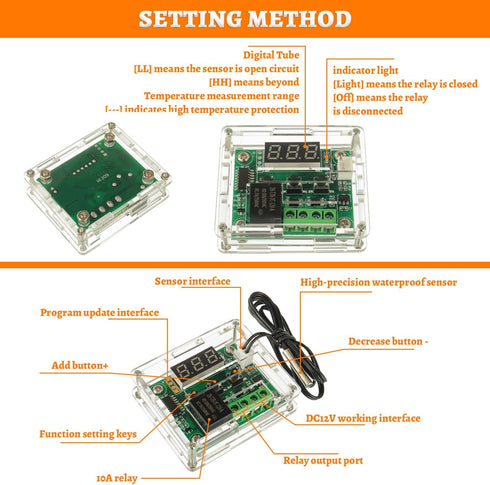 W1209 12V DC Digital Temperature Controller Board Micro Digital Thermostat -50-110°C Electronic Temperature Temp Control Module Switch with Waterp...