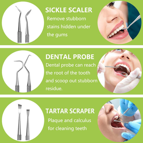 Dental Tools, Professional Teeth Cleaning Oral Care Hygiene Kit, Stainless Steel Dental Pick Tooth Scraper Tartar Plaque Remover for Dentist, Pers...