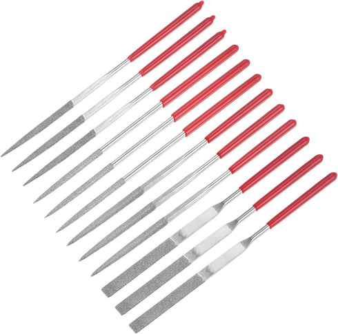 uxcell 12pcs Mini Diamond Needle File Set 120 Grits Small Metal Files Round Flat Triangular Square File Hand Tools for Glass Wood Stone...