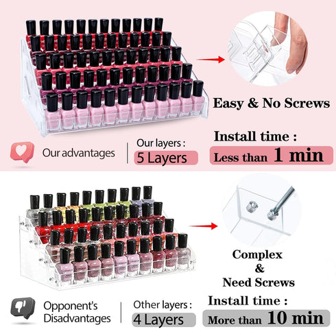 Nail Polish Organizer Sunglass Organizer - 5 Layers Nail Polish Holder Sunglass Holder - Acrylic Nail Polish Stand Sunglass Display Stand - Nail P...