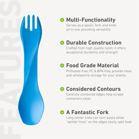 humangear GoBites Uno | Travel & Camping Utensils | Portable & Convertible Dining Ware | Multi-Functional Spork, Light Blue...