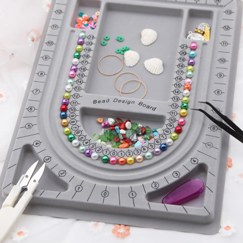 EuTengHao Bead Design Board with Beading Mat Kit, Grey Flocked, All-in-One Jewelry String Beading Needles Jewelry Organizer Tray for Creating Brac...