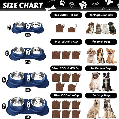 AsFrost Dog Food Bowls Stainless Steel Dog Food and Water Bowl Set, Dog Bowls No Spill Non Slip Silicone Mat, Dog Dishes for Small Medium Size Dog...