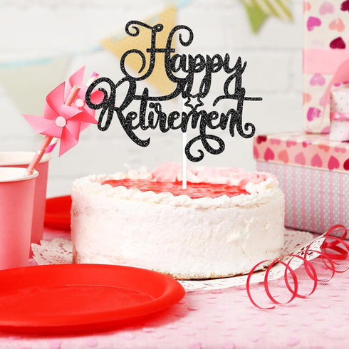 Happy Retirement Cake Topper I'm Retired Cake Decor Black Glitter The Adventure Begin, Women Men Retirement Party Decoration Supplies(Black Glitte...