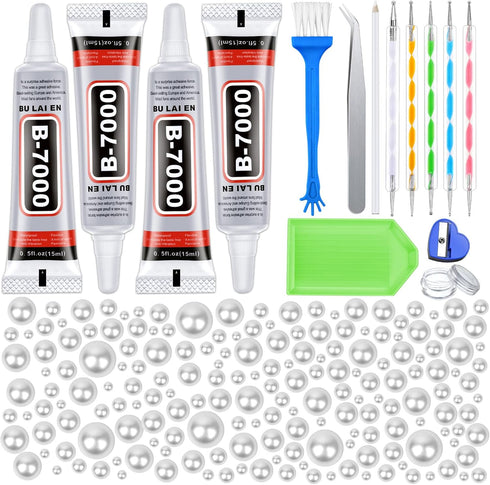 4 PCS 15ML B7000 Jewelry Glue and 10000 PCS Flatback Pearls, B7000 Clear Jewelry Rhinestones Glue with Half Round Pearls Beads Flat Back Pearl for...