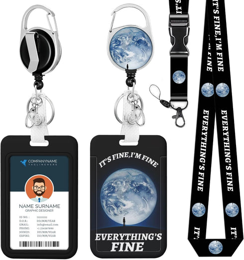 Fun Badge Holder Lanyard Fashion ID Card Holders Detachable Name Tag Clips Cute Funny Nurse Teacher Office Gifts Women Man Badge Holder (Earth)...