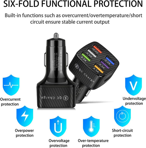Car Charger Adapter, 6 Ports USB QC3.0 Fast Phone Charger, Car Interior Accessories Fit for All Vehicles, Multi-Port Car Phone Charger with LED Li...