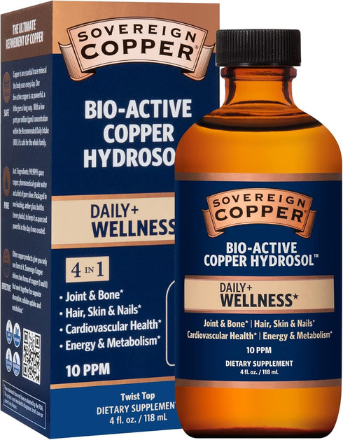 Bio-Active Copper Hydrosol, Daily+ 4-in-1 Wellness Supplement for Joint and Bone*, Hair, Skin and Nails*, Cardiovascular Health* and Energy and Me...