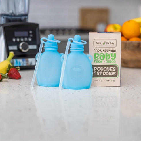 Reusable Baby Food Pouches – 5oz Leakproof Squeezy Self Feeding Toddler Sippy Cup with Straw – Freezable Silicone Breast Milk Storage Feeder Bottl...