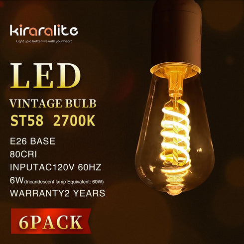 ST19(ST58) 6W LED Edison Bulb, Vintage Softy White 2700K, Antique Flexible Spiral LED Filament Light Bulb, Non-Dimmable, 600LM, 6W Equivalent to 6...