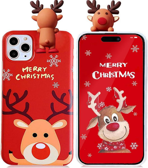 Christmas Case for iPhone 15 Pro Max, Merry Christmas 3D Cute Snowman Santa/Elk Antlers Deer Soft Silicone TPU Shockproof Protective Case for Wome...