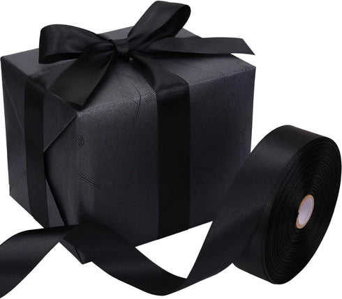 1 inch Black Satin Ribbon 50 Yards Solid Fabric Ribbons Roll for Wedding Invitations, Bridal Bouquets, Sewing, Party Decorations, Gift Wrapping an...