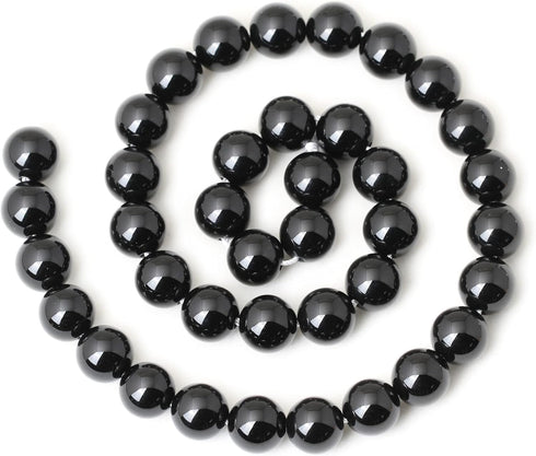 35PCS 10mm Black Smooth Polish Onyx Agate Gemstone Round Loose Beads for Jewelry Making 1 Strand 15"...