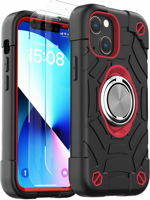 KCJ for iPhone 13 Mini case/iPhone 12 Mini case 5.4 Inch with Ring Holder, with 2 Pack Screen Protector + 1 Pack Camera Lens Protector,Heavy-Duty ...