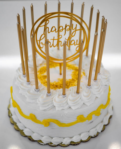 24 Count Tall Thin Metallic Gold Slow Burning Birthday Candles in Holders, and Matching Classy Cake Topper for Special Custom Birthday Cake Cupcak...