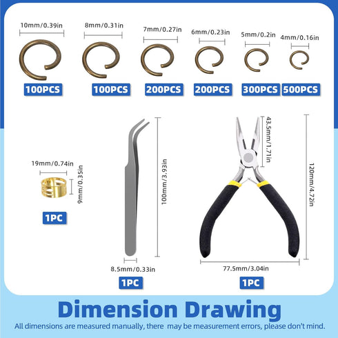 Glarks 1403Pcs 10mm 5mm 4mm 7mm 8mm Open Jump Rings Kit, Iron Round Ring Connectors Nickel Free Bronze O Rings for Jewelry Making Connectors and N...