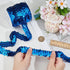 OLYCRAFT 11 Yards Elastic Sequin Trim Metallic Blue Stretch Fabric 1 Inch Wide 3 Row Sequin Trim Fabric Paillette Ribbon Trims for Dress Embellish...