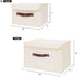 ANMINY Storage Bin with Lid Storage Boxes with PU Leather Handles PP Plastic Board Decorative Foldable Lidded Cotton Linen Fabric Home Cubes Baske...