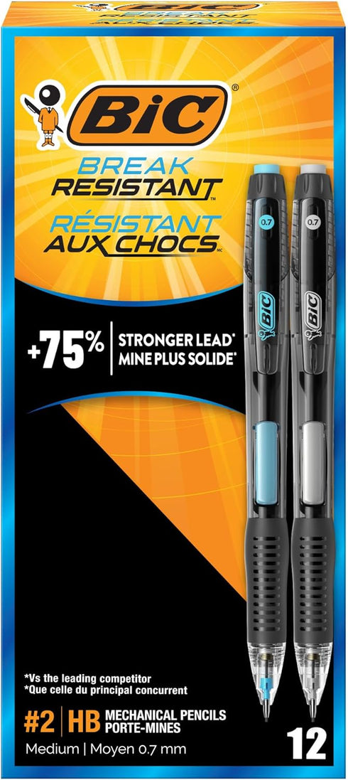 BIC Break-Resistant Mechanical Pencils with Erasers, No. 2 Medium Point (0.7mm), 12-Count Pack, Perfect Teacher Appreciation Gifts...