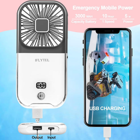 Portable Mini Fan, Black Foldable Personal Handheld Portable Fan with Power Bank, Mini Fan USB Rechargeable, Phone Holder, 4 Speeds Adjustment for...