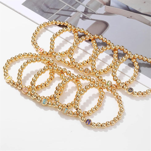 YBMYCM Letter Beaded Bracelets Initial Bracelets 14K Gold Plated Stretch Bracelets for Women Jewelry...