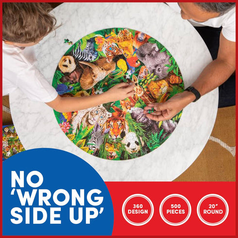 A Broader View Wild Animals Round Table Puzzle - 500 Pieces, Jigsaw Puzzles For Adults & Kids, Suitable For Groups Of 2 Or More, Everyone Gets The...