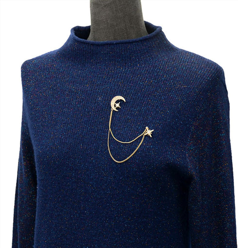 Moon Star Rhinestone Brooch with Gold Tassel Brooch for Unisex...