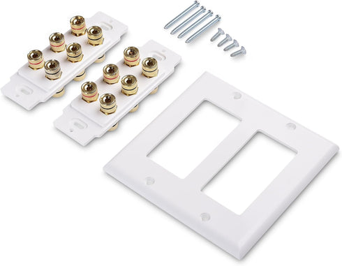 Cable Matters Double Gang Speaker Wire Wall Plate, Gold Plated Speaker Wall Plate with Banana Plug Binding Post for 6 Speakers, White...