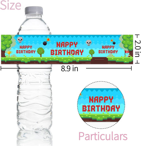 Pixel Miner Birthday Water Bottle Stickers, Block Video Game Water Bottle Label, Boy Girl Birthday Party Decorations, Mining Theme Children Birthd...