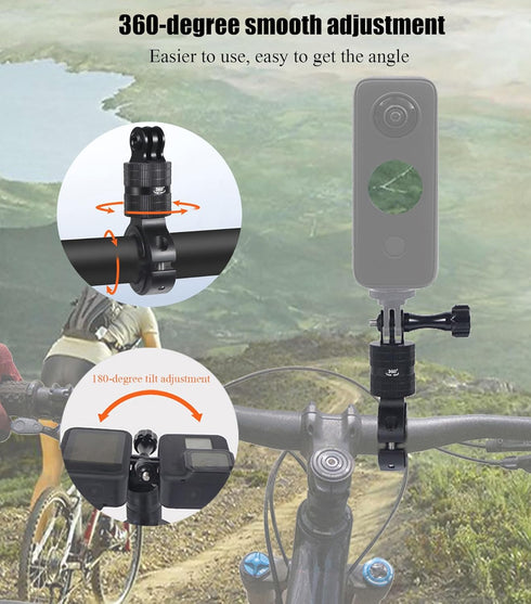 Aluminum Bike/Motorcycle Handlebar Mount for GoPro, AKASO Campark and Other Action Cameras, 360 Degrees Rotary Motorcycle Camera Mount Upgrade...