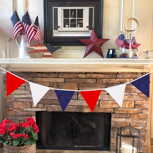 40Ft 4th of July Garland, Red Blue White Banner Party Decorations, Fabric Patriotic Garland for Independence National Day, Nautical Theme Party, C...