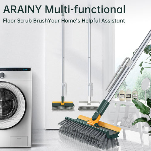4 in 1 Floor Brush Scrubber with Long Handle 180°Grout Brush 3 Poles 53.5'' 2024 New multi-functional Stiff Bristle Cleaning Scrub Brush with Sque...