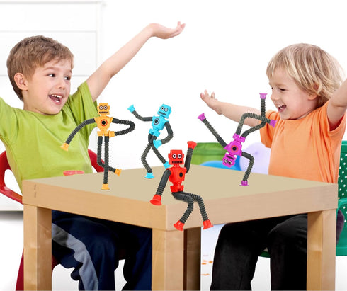 4 Pack Telescopic Robot Suction Cup Toy, Stress Relief Sensory Toys, Pop Tubes ADHD Autism for Kids Gifts, Top Toddler Travel Toys Classroom Prize...