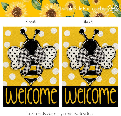 CROWNED BEAUTY Summer Bee Garden Flag Polka Dots 12x18 Inch Double Sided for Outside Welcome Burlap Small Seasonal Yard Decoration...