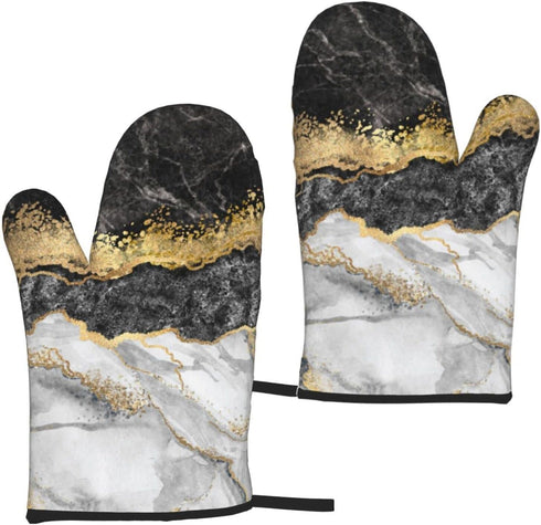 Black and White Marble Oven Mitts (Set of 2) are Heat Resistant and Sturdy for Kitchen, Cooking, Baking, Grilling and More....