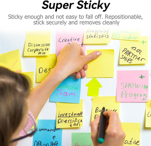 Sticky Notes 3x3, Bright Colors Self-Stick Pads, Easy to Post for Home, Office, School, 8 Pads(100 Sheets/pad)...