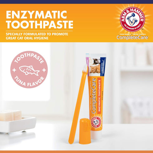Arm & Hammer for Pets Complete Care Cat & Kitten Dental Kit | Includes 2.5 oz Tuna Flavor Enzymatic Cat Toothpaste, Cat Toothbrush, and Rubber Fin...