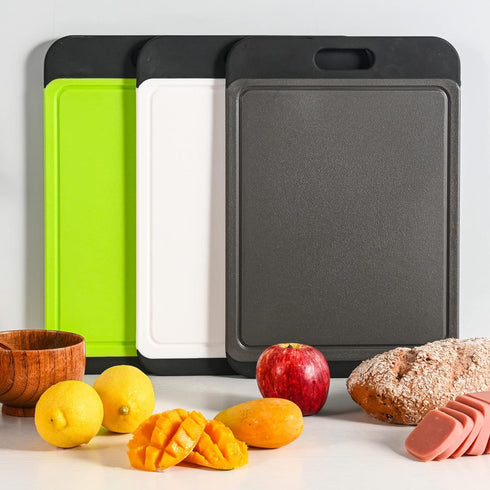 Cutting Board Plastic with Juice Grooves and One-Piece Non-Slip Silicone Handles, 14 x 9.5 x 0.4 Inch Kitchen Chopping Board, Dishwasher Safe BPA ...