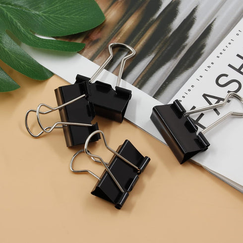 40 Pack Medium Binder Clips Black Paper Clips, 1 1/4 Inch / 32mm Binder Clips Metal Paper Clamps Office Clips School Supplies, File Binder Clips f...
