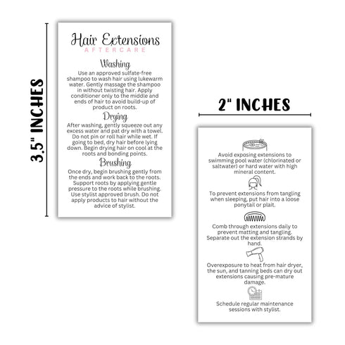 Hair Extension Aftercare Care Instruction Card | 50 pk 2x3.5” inches Do’s and Don’ts of Extensions Supplies Cosmetologist Human Hair Synthetic Hai...
