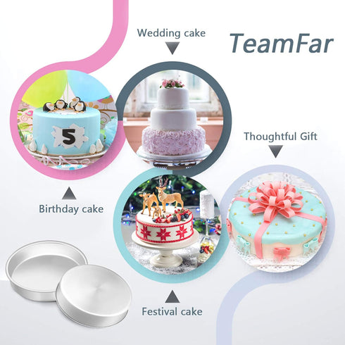 TeamFar 8 Inch Cake Pan, 3 Pcs Round Cake Pan Tier Cake Pan Set Stainless Steel, Healthy & Heavy Duty, Mirror Finish & Easy Clean, Dishwasher Safe...