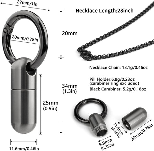TISUR Titanium Pill Case with 28'' Necklace Chain,Micro Keychain Pill Holder.Waterproof Pill Fob for Emergency Aspirin & Nitroglycerin for Travel ...