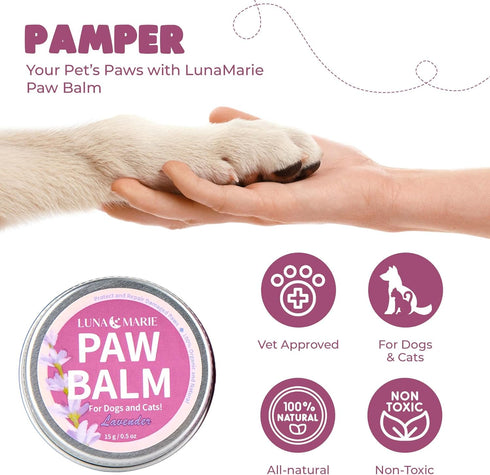 Paw Balm | 100% Natural Organic Nose & Paw Soother with Shea Butter & Coconut Oil | Paw Pad Balm for Dogs & Cats, Licksafe Paw Wax for Pets with L...
