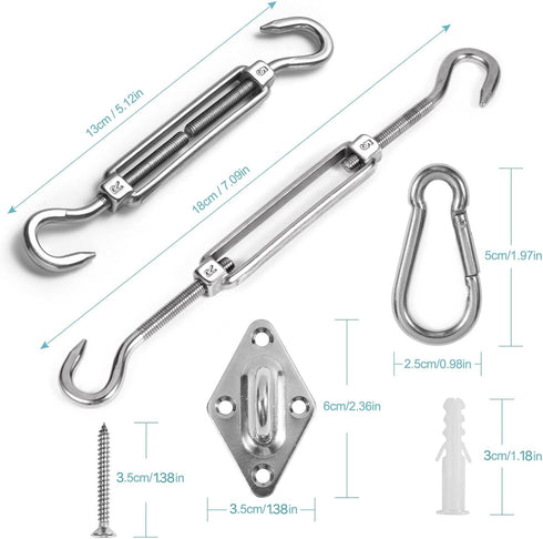 HOMPER Awning Attachment Set, Heavy Duty Sun Shade Sail Stainless Steel Hardware Kit for Garden Triangle and Square, Rectangle, Sun Shade Sail Fix...